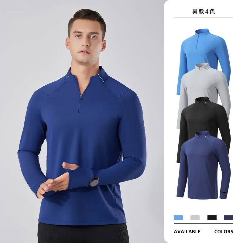 Men Women Marathon Running Training T-Shirts Long Full Sleeve Watch hole Sports Thumb Holes Tops Tees Sweatshirt  Half zipper