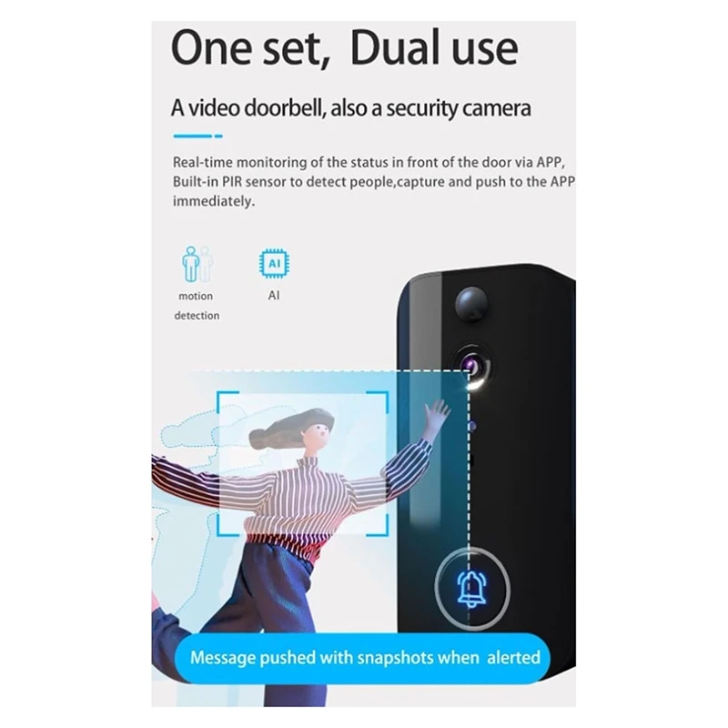 Doorbell Camera, 1080P Wire Less Doorbell Camera Supports 5G Wifi Network Connection, Voice Conversion,2 Way Talk