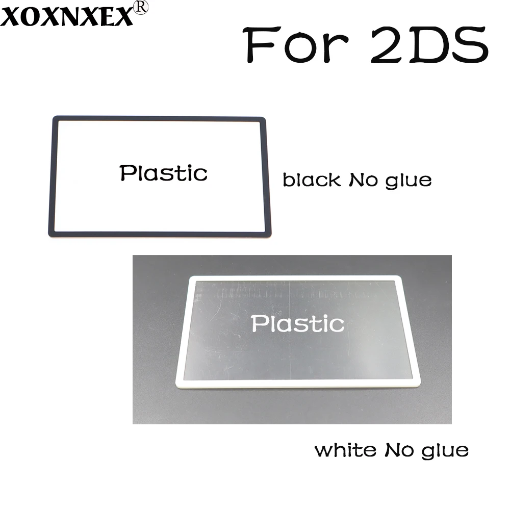 1 buah untuk 2DS penutup lensa luar cermin permukaan atas layar LCD atas plastik depan hitam & putih