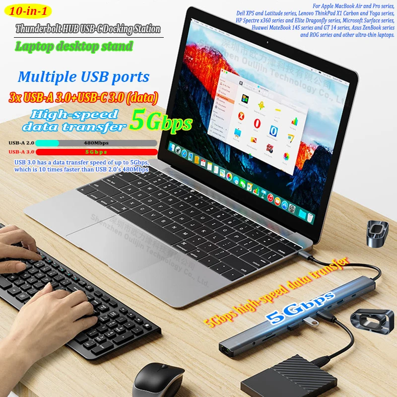 

Multi-USB 3.0 PD 100W RJ45 SD/TF 3.5mm Adapter USB-C Docking Station with HDMI 4K for Laptops MacBook, Dell, HP, Huawei, Honor
