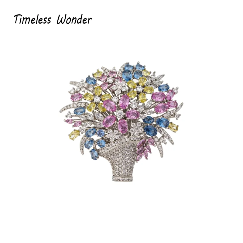 

Timeless Wonder Fancy Zircon Floral Basket Brooch Pins for Women Designer Jewelry Runway Top Bride Gift Trendy Cute Classy 5283