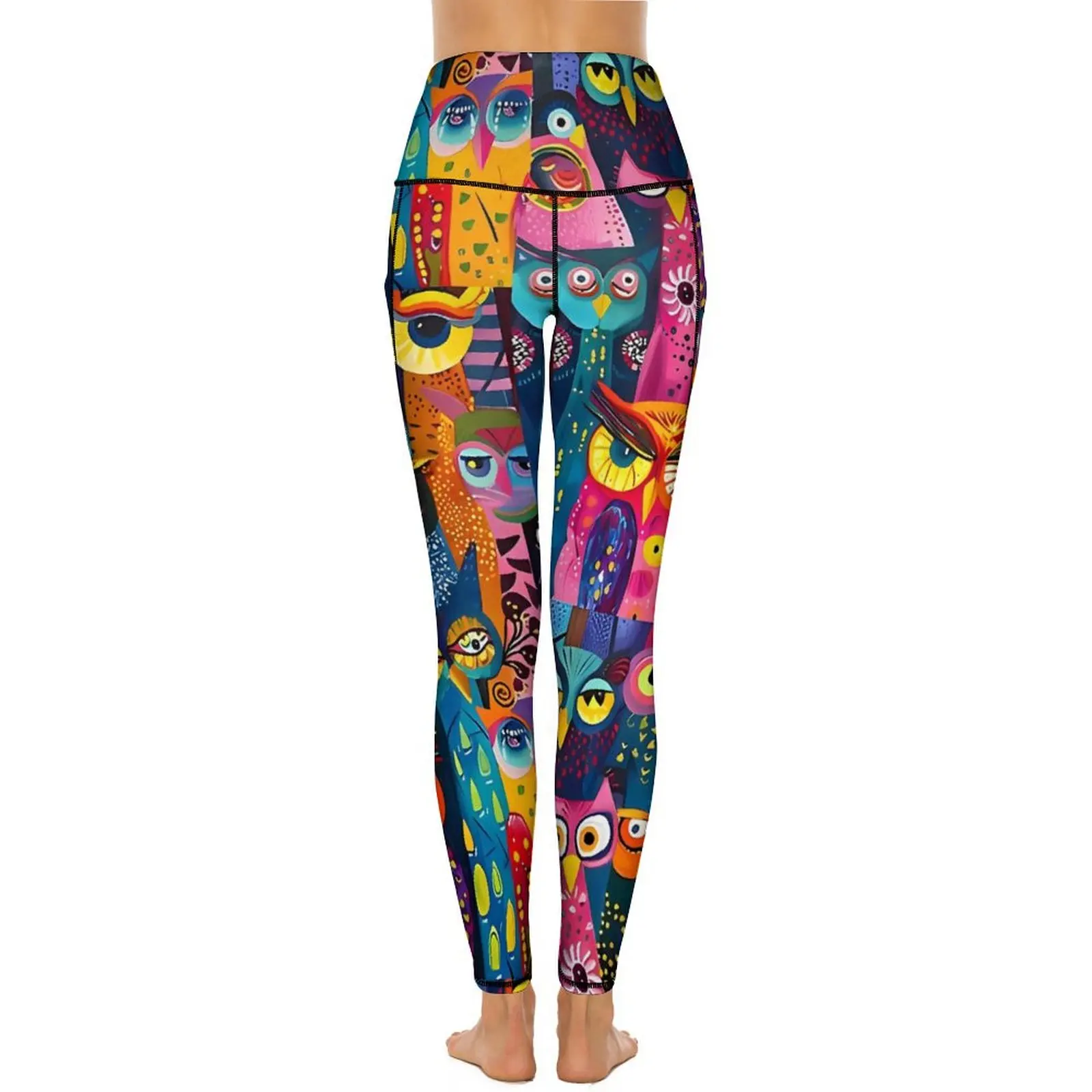 Abstract Colorful  Bold Owl Leggings Sexy Animal Fitness Yoga Pants Push Up Stretchy Sport Legging Elegant Graphic Leggins