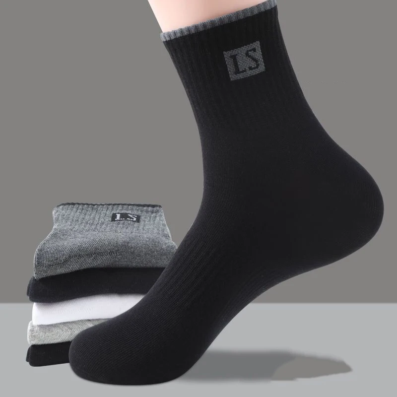 10Pcs=5Pairs High Quality Men Socks Cotton Breathable Sweat-Absorbent Middle Tuble Black Socks Deodorant Business Men Gift Sock