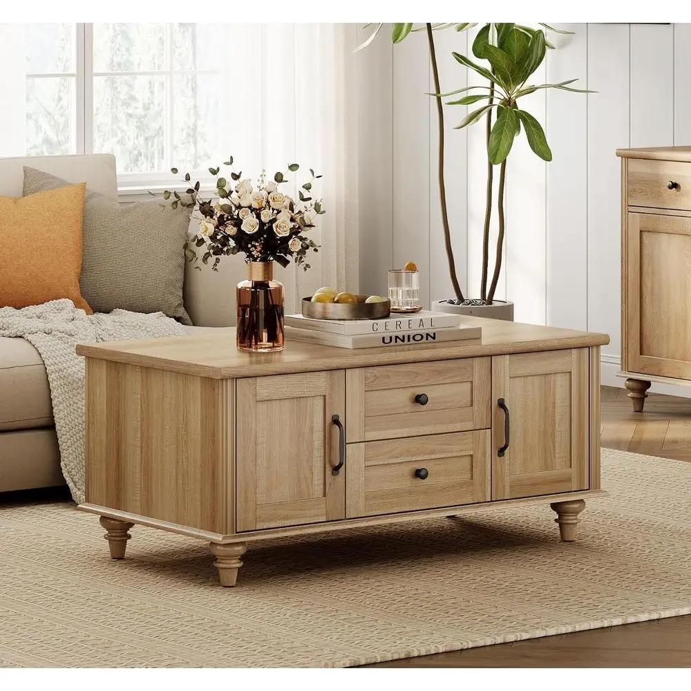 

Деревянный журнальный столик в деревенском стиле с тумбой для хранения для гостиной