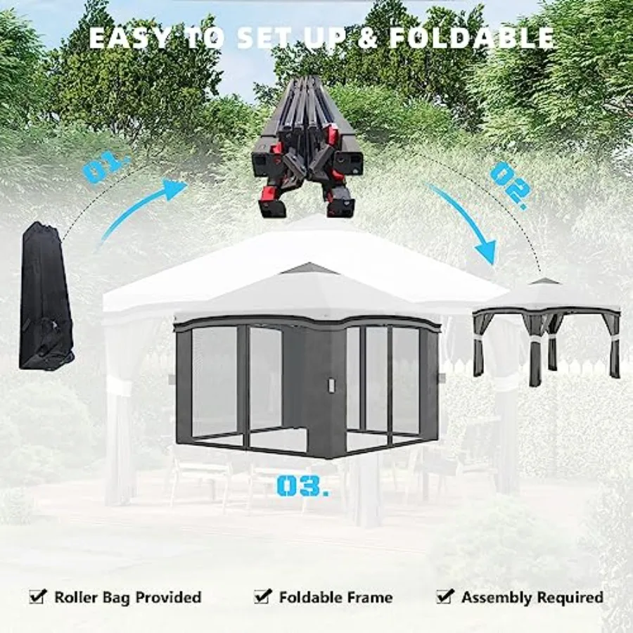 Outdoor garden patio pop up canopy tent, polyester fabric, beige, height adjustable with netting and wheeled carry bag view 4