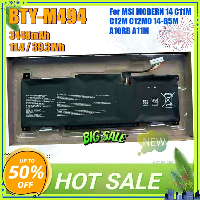3448mAh New BTY-M494 3ICP5/71/74 Laptop Battery for MSI MODERN 14 C11M-206US C12M C12MO 14-B5M MODERN 15 A10RB A11M A11ML A11MU