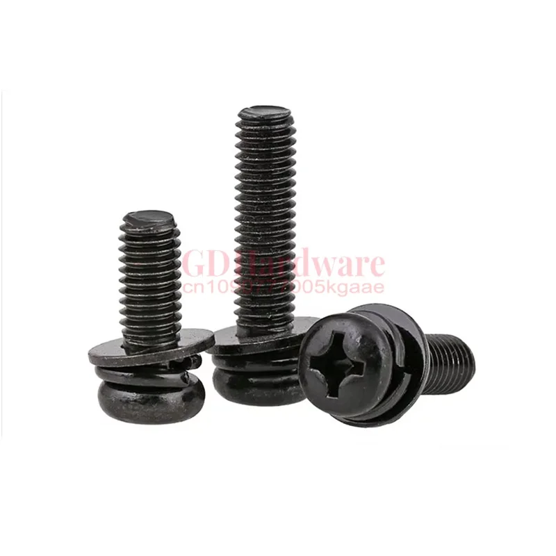 GB9074.8 Cabon Steel Phillips Cross Recessed Pan Head Screw Set Spring Washer Plain Gasket Combination M2 M2.5 M3 M4 M5 M6 M8