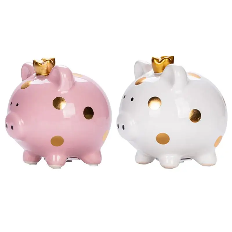 Kids Crown Pig Piggy Bank Money Box Saving Coins Cash Fun Gift Ceramic Pig Cute Kids Room Decor