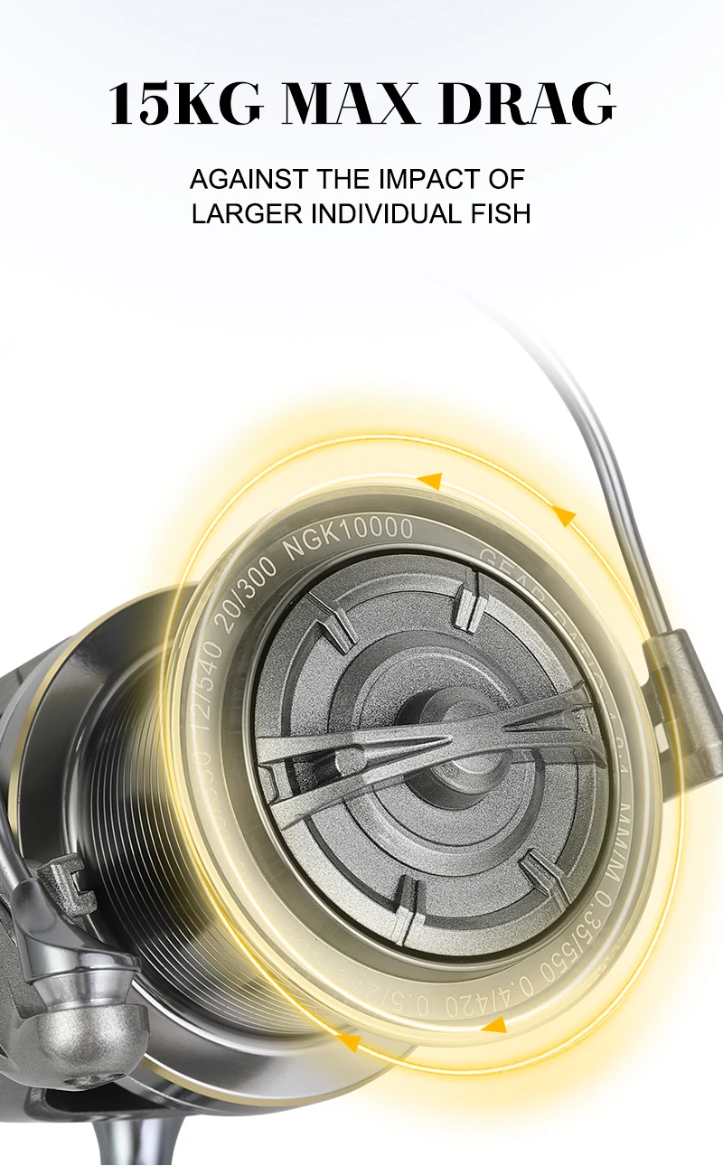 BILLINGS Spinnrolle für Weitwürfe, Angelrolle mit Edelstahlspindel, 6+1BB, Hochfester Körper, Maximale Bremskraft 15KG, Mit Metallspule – Detail 13