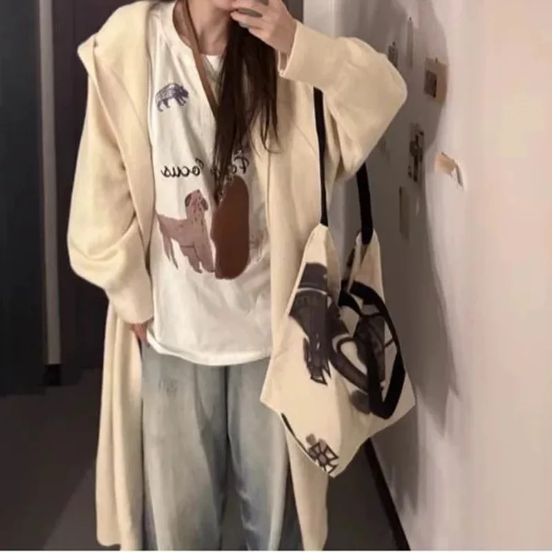 

Mid-Long Cardigans Black Womens Winter High-Waisted Distressing Solid Woolen Slim Mock-Neck Warm Sequined Vintage Knttde Preppy