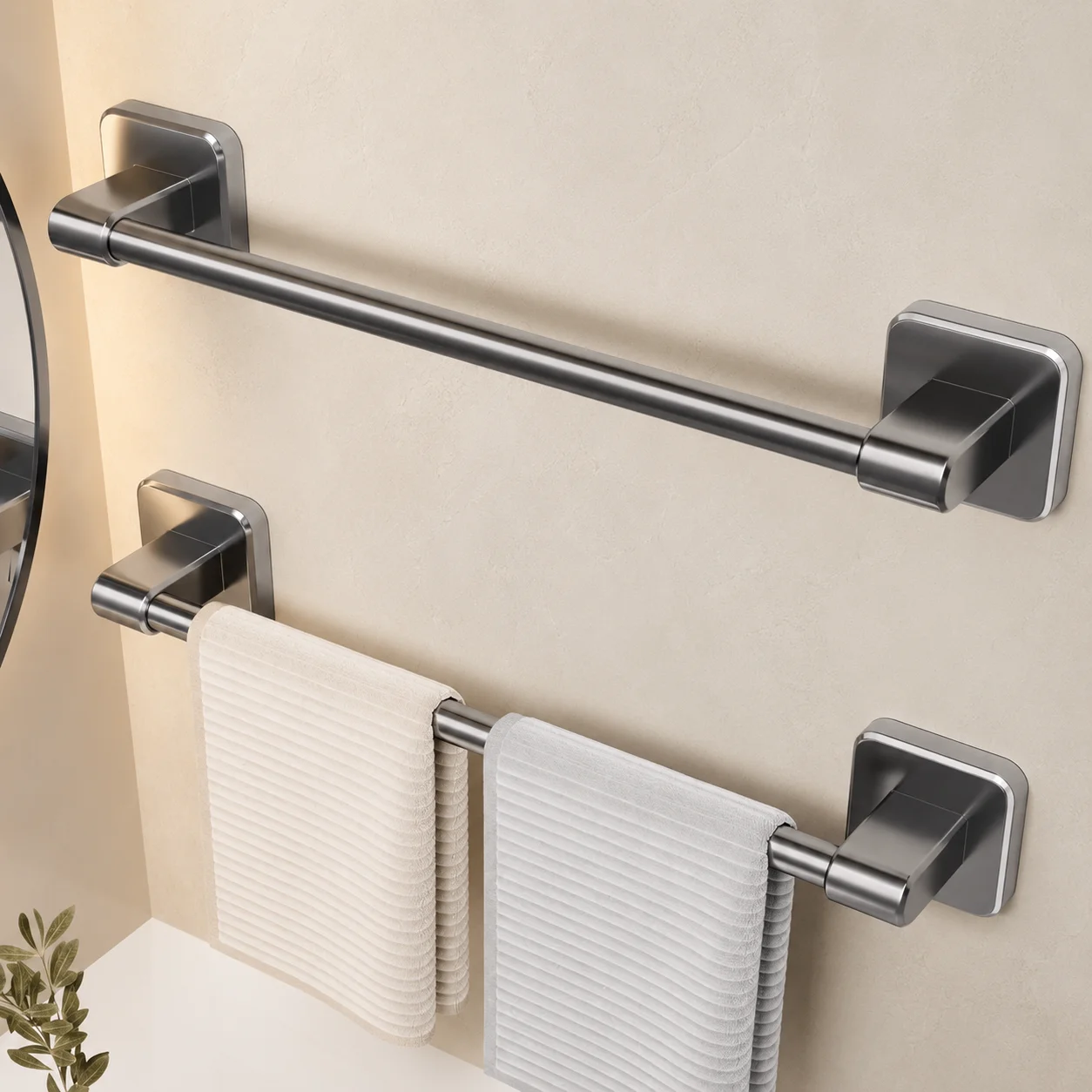 No Drill Towel Bar, Wall‑Mounted Single Rod Towel Rack, Bathroom Washroom Hanging Storage Holder