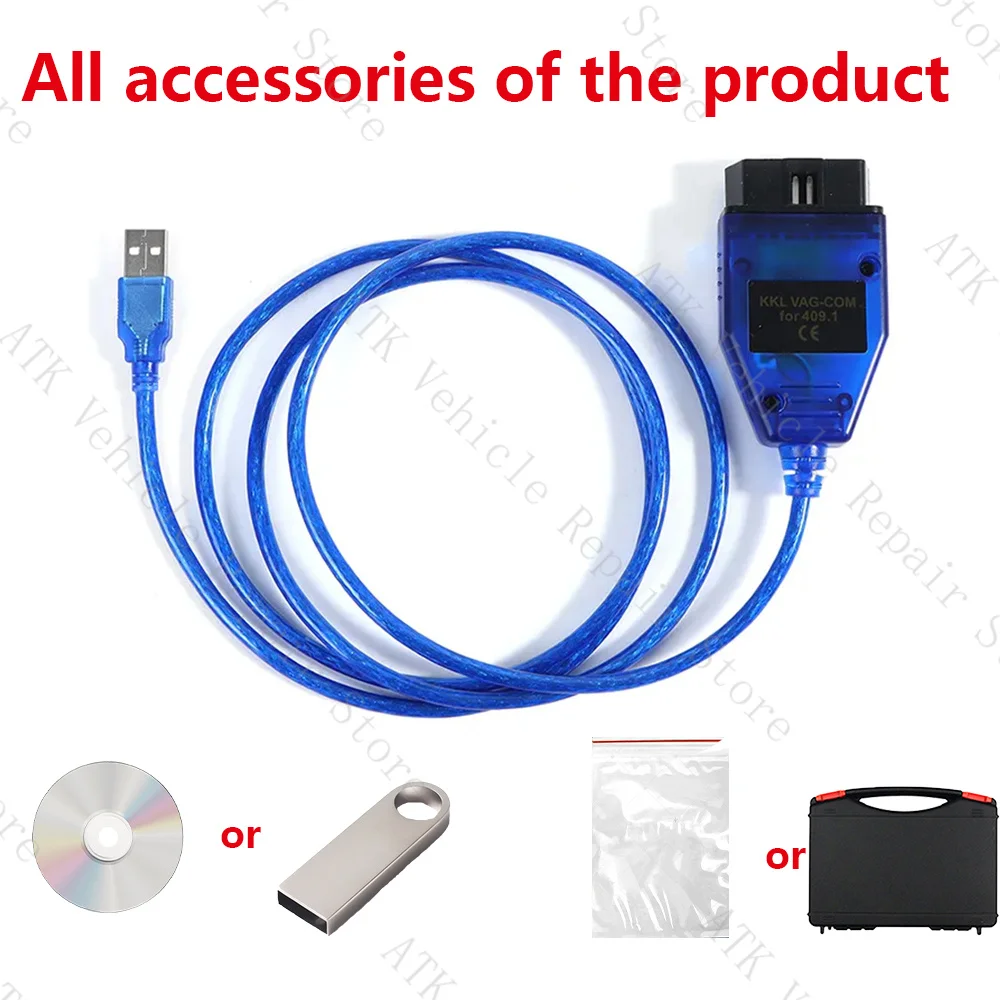 VAG KKL 409 Fiat Ecuscan with FT232RQ/CH340 ABS connection line V-w Au-di diagnostic line OBD2 Cable Engine Gearbox EPS switch