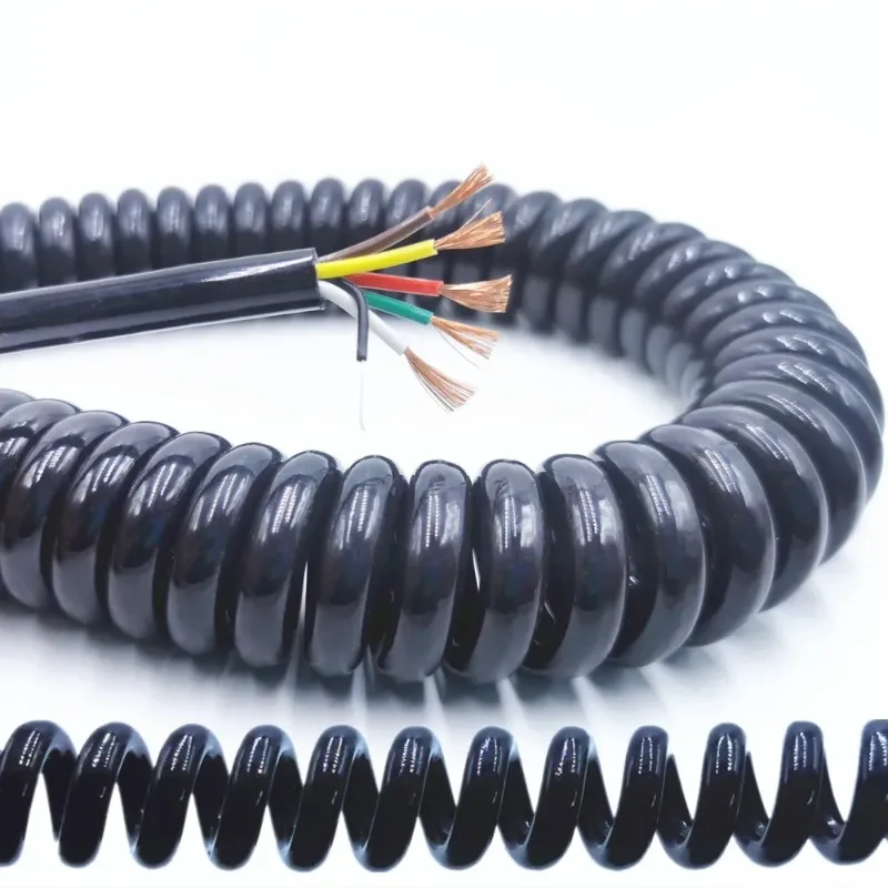 2-core -3-4-5-6-6-8-9-10-12 Core Stretchable Wire, Black Retractable Power Cord, Spring Spiral Cable