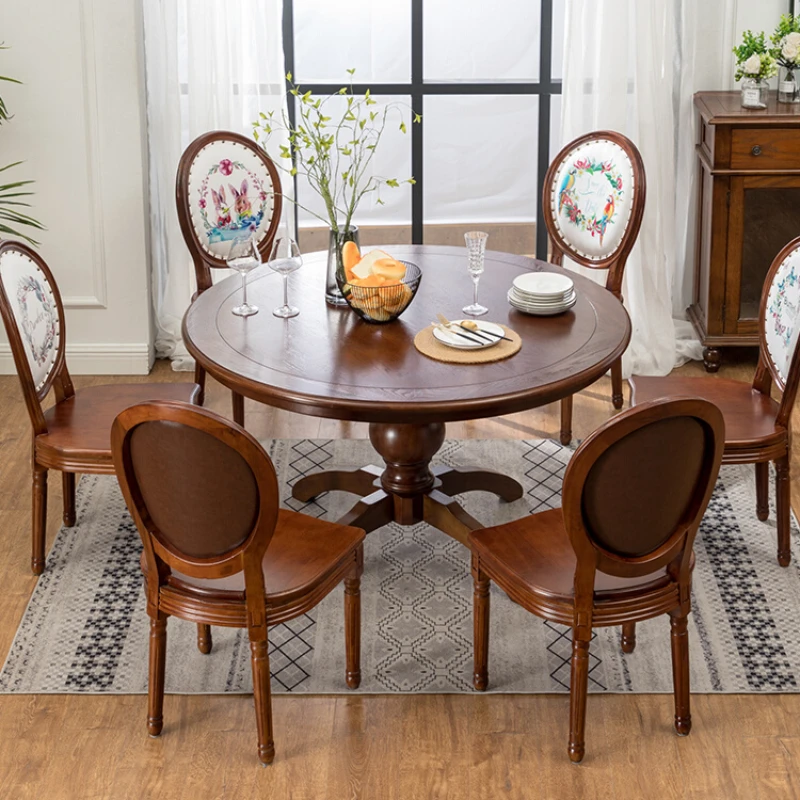 

Solid wood round dining table large-sized retro villa club