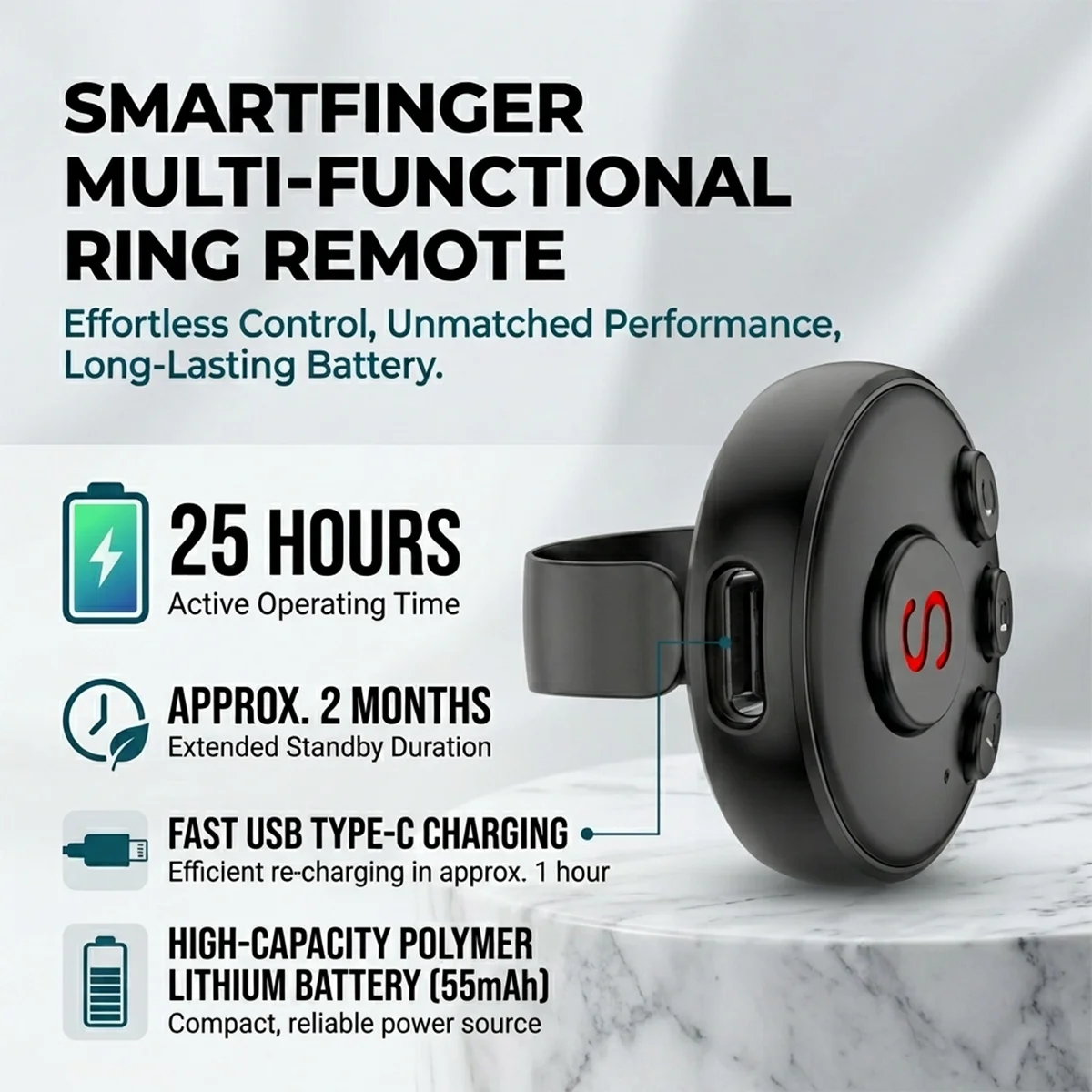 Mini Bluetooth Camera Ring Remote, 10M Wireless One-Click Selfie Capture Portable Controller for Smartphone