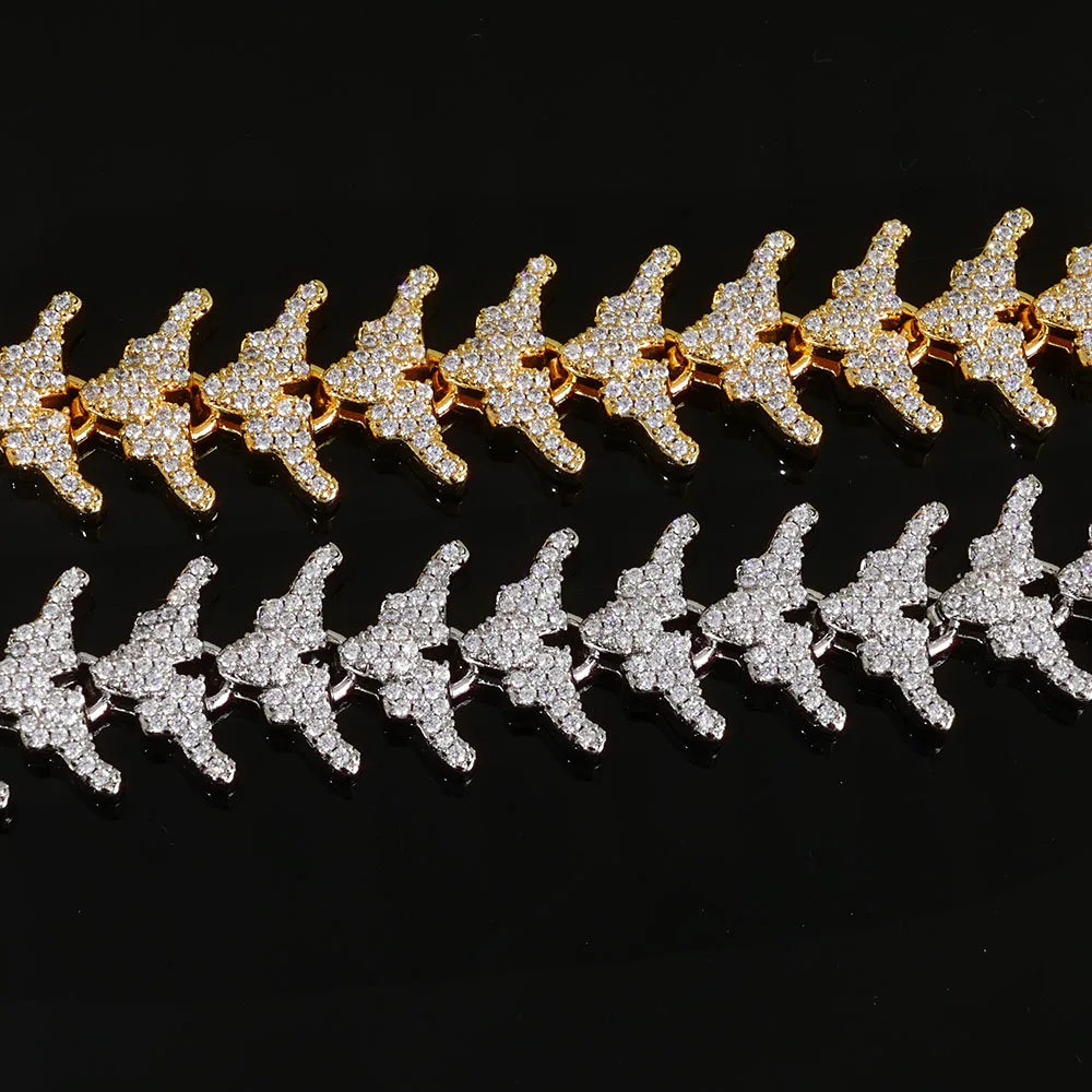 

HHIOK Новая 16-миллиметровая цепочка в виде рыбьей кости, 18-каратное позолоченное 5А, кубический цирконий, модное мужское и женское ювелирное ожерелье в стиле хип-хоп