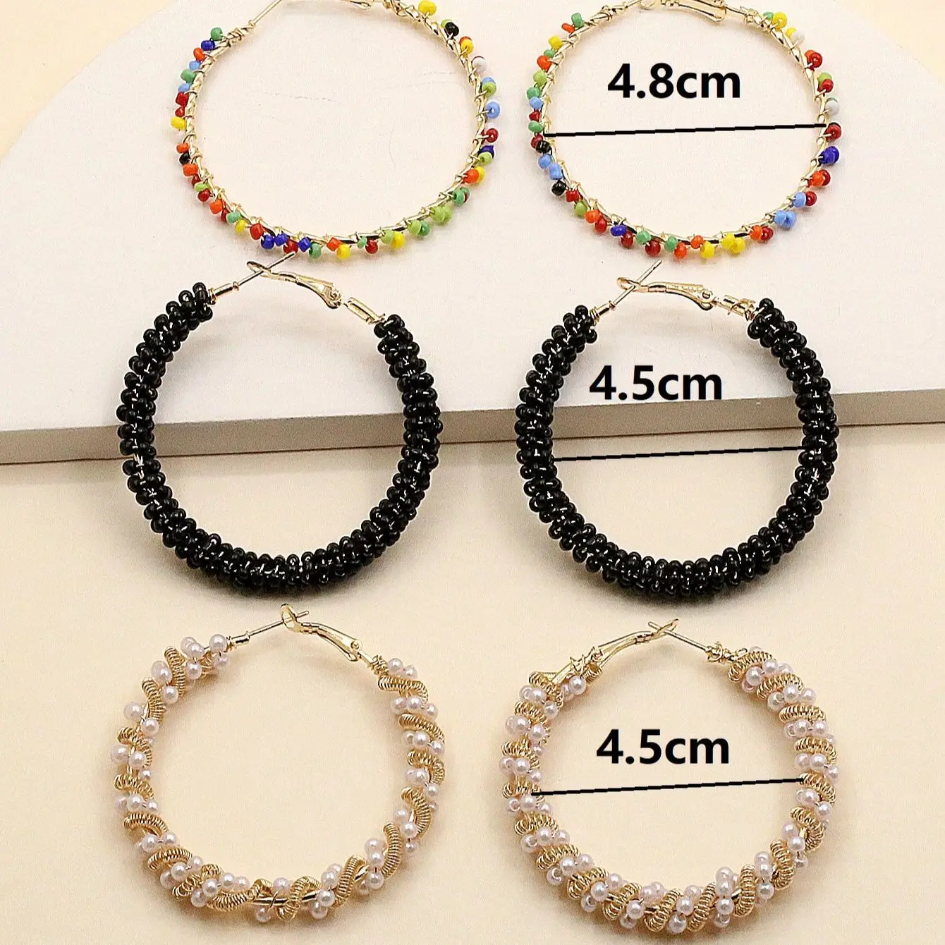 6 Pieces Summer Exaggerated Ladies Color Handmade Rice Bead Hoop Earrings All-match Casual Earrings Jewelry SetAll-match CAS