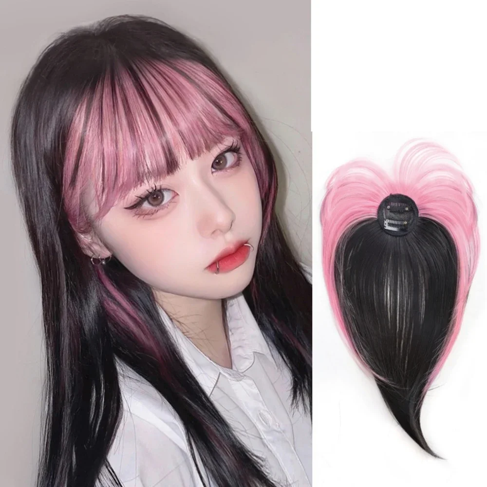 Synthetic Women\'s Hair Short Straight Bangs Black Mixed Pink False Hair Clip In Hairpieces For Woman Heat Resistant Fiber