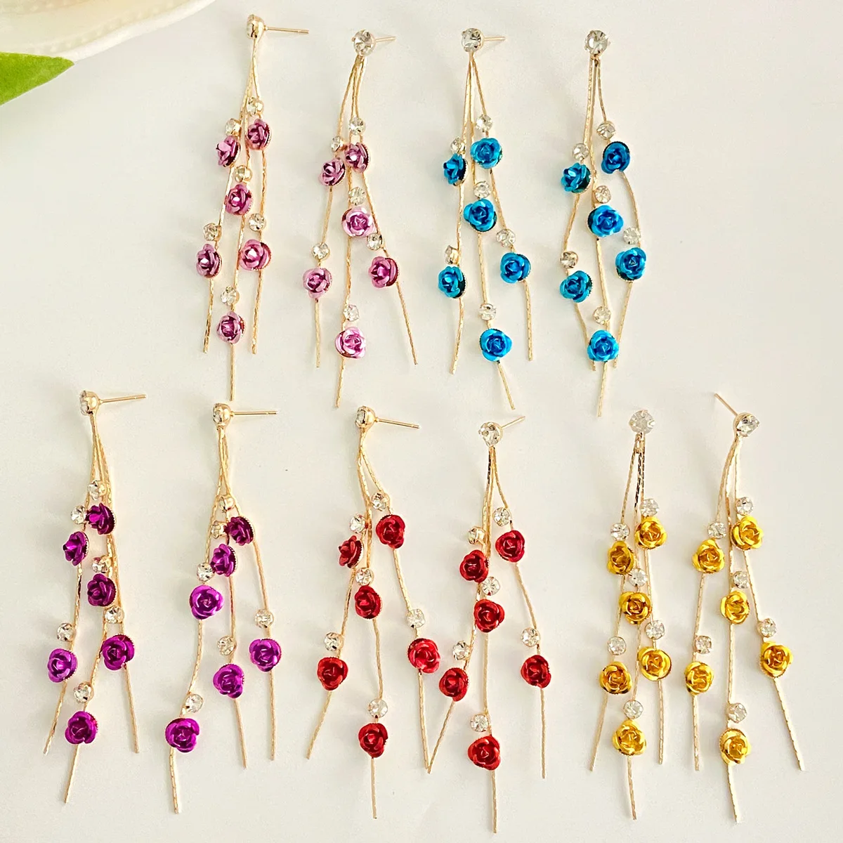 Korean Fashion Rose Blossom Flower Earrings For Women Jewelry 2026 Trending Women\'s French Long Crystal Tassel Earrings 2Z40