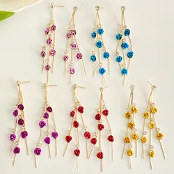 Korean Fashion Rose Blossom Flower Earrings For Women Jewelry 2026 Trending Women's French Long Crystal Tassel Earrings 2Z40