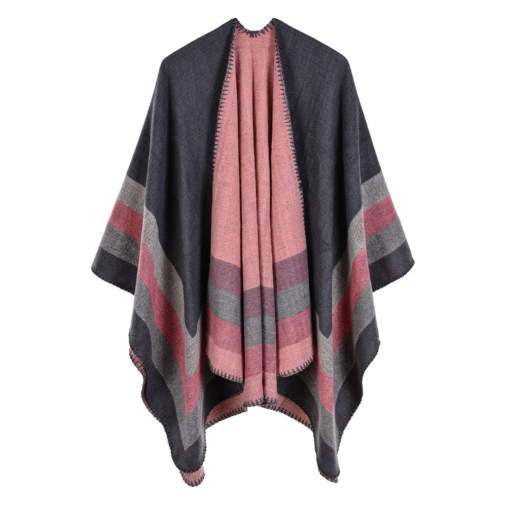 

Autumn Winter Women's Imitation Cashmere Warm Air Conditioning Shawl Sunscreen Cloak Tourism Cloak Ponchos Capes Gray