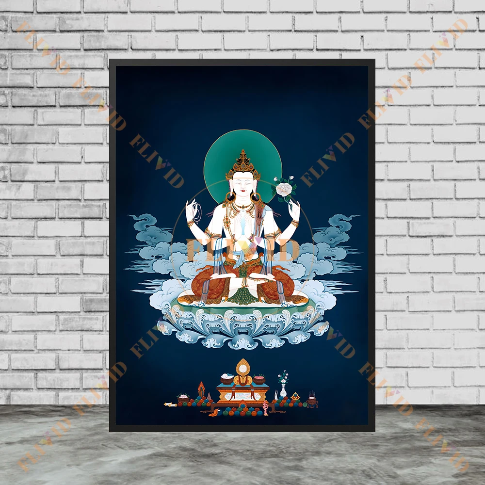 Tibetan Thangka Art Poster And Print,Serene & Wrathful Deities Of Compassion,Wisdom,And Transcendence Buddhism Wall Art Decor