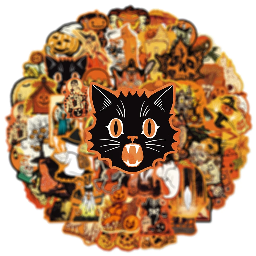 

10/30/50pcs Pumpkin Ghost Halloween Graffiti Stickers for Skateboard Phone Scrapbook Waterproof Retro Decoration Sticker Packs
