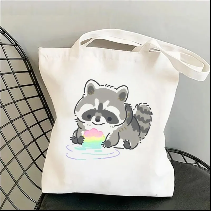 Bolsos de hombro para mujer Little Raccoon bolso de compras Kawaii، bolso de lona bolso de hombrobolsos de moda para chica