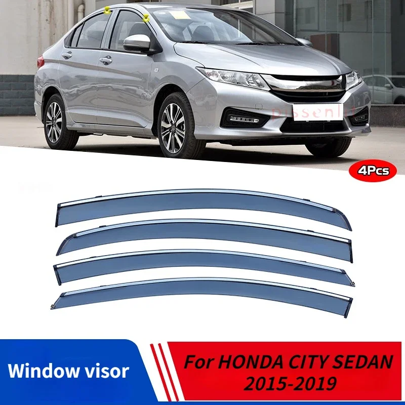 

Для HONDA CITY SEDAN 2015-2019 аксессуары дверной козырек вентиляционные шторы вентиляционный козырек яркая полоса дефлекторы ветра козырьки защита от дождя