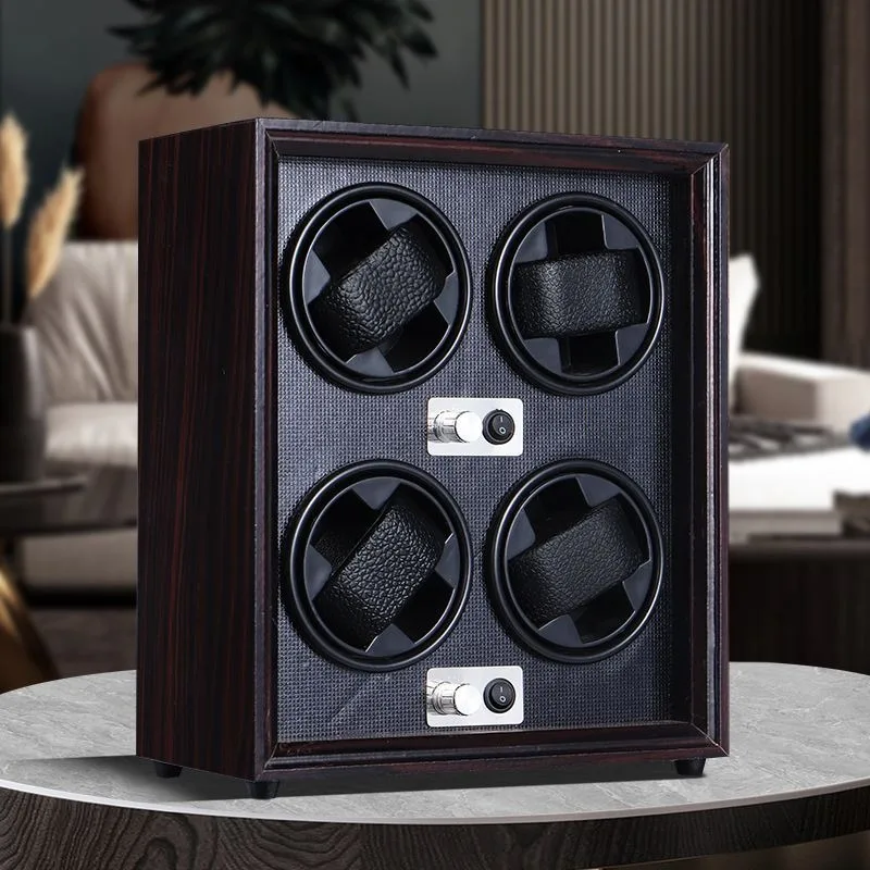 Wooden Automatic Watch Winder Box Quiet Anti-Magnetic Rotating Display Case with LED Light for Men Dustproof Storage Organizer