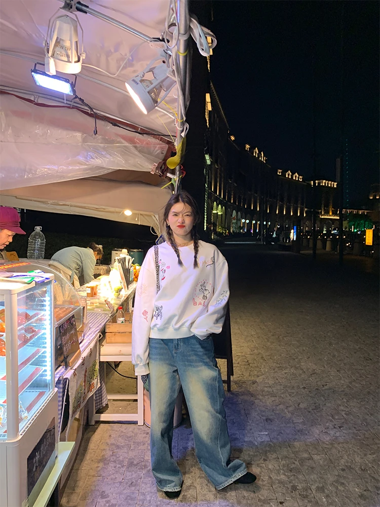 

Джинсы Fce на подкладке, женские осенне-зимние свободные широкие брюки с высокой талией, застежка-молния, глубокие и светлые цвета