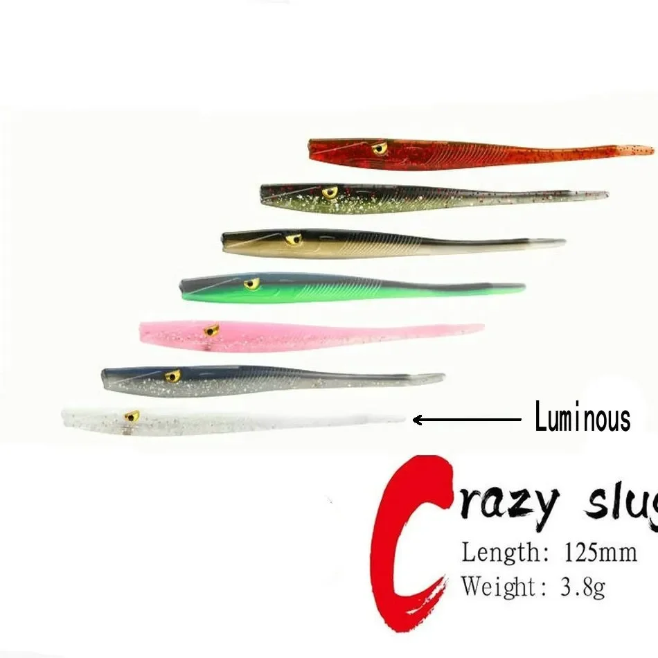 Soft Fishing Lure 10pcs/lot 130mm 3.8g Artificial Bait Fishing Tackle Crazy Slug Quality Worms Shad Eel Seabass Fishing Tackle