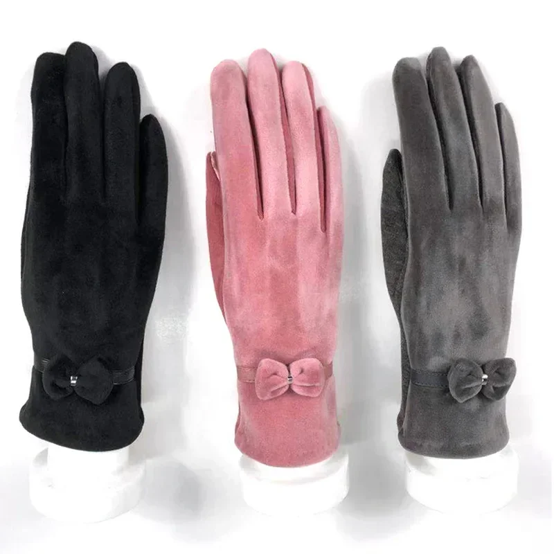 

New Ladies Gloves Mink Velvet Bow Winter New Ladies Fingertip Touch Screen Gloves Adult Warm Gloves