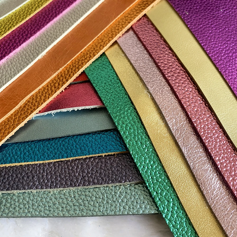 Metal Colored Top Layer Cowhide Leather Fabric, Sparkling Gold and Silver, Handmade DIY Fabric, 20*30cm