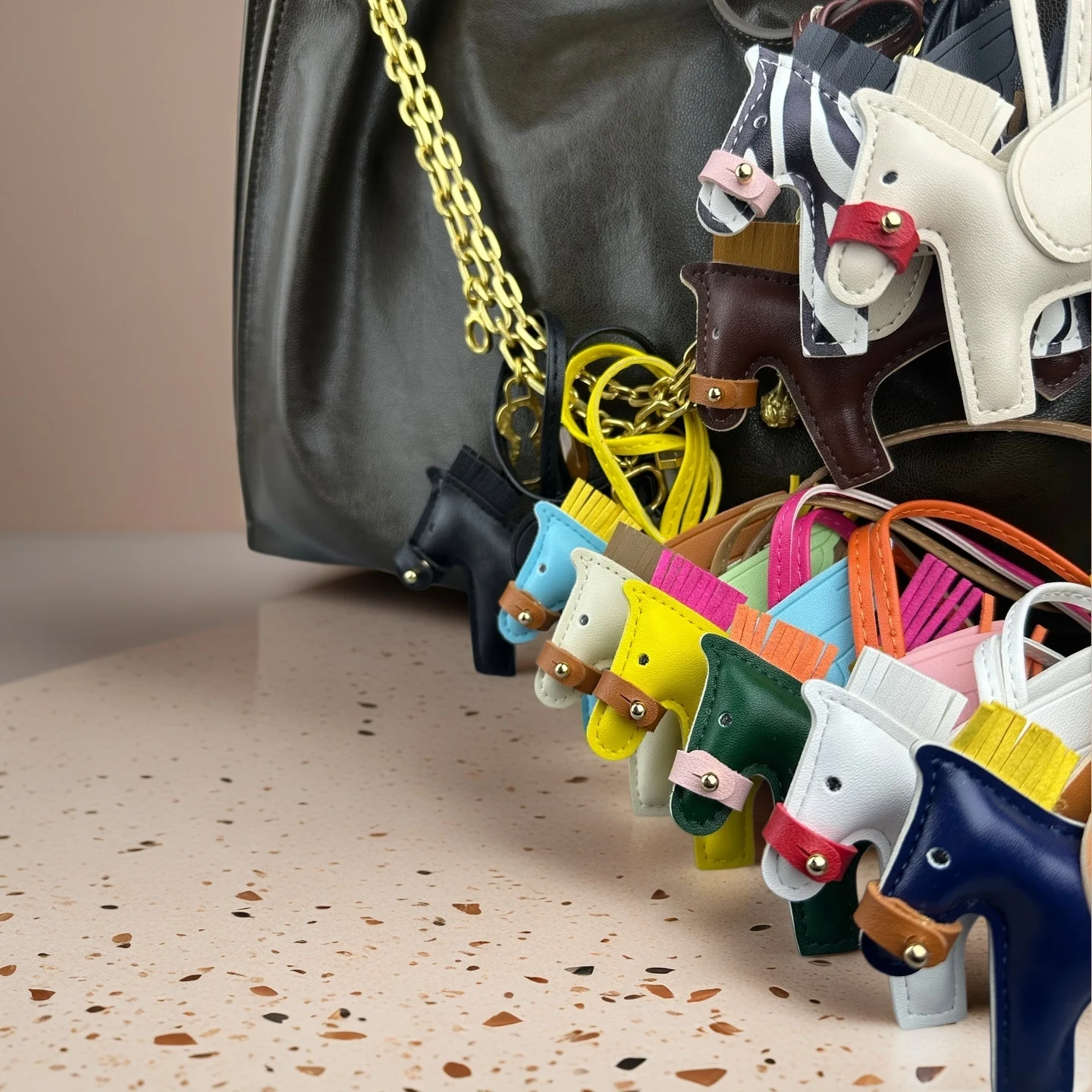 Elegant Winged Pony Keychain with Detachable Mouth Strap | Hand-Stitched Premium PU Leather Bag Charm with Plush Filling, Gift image 2