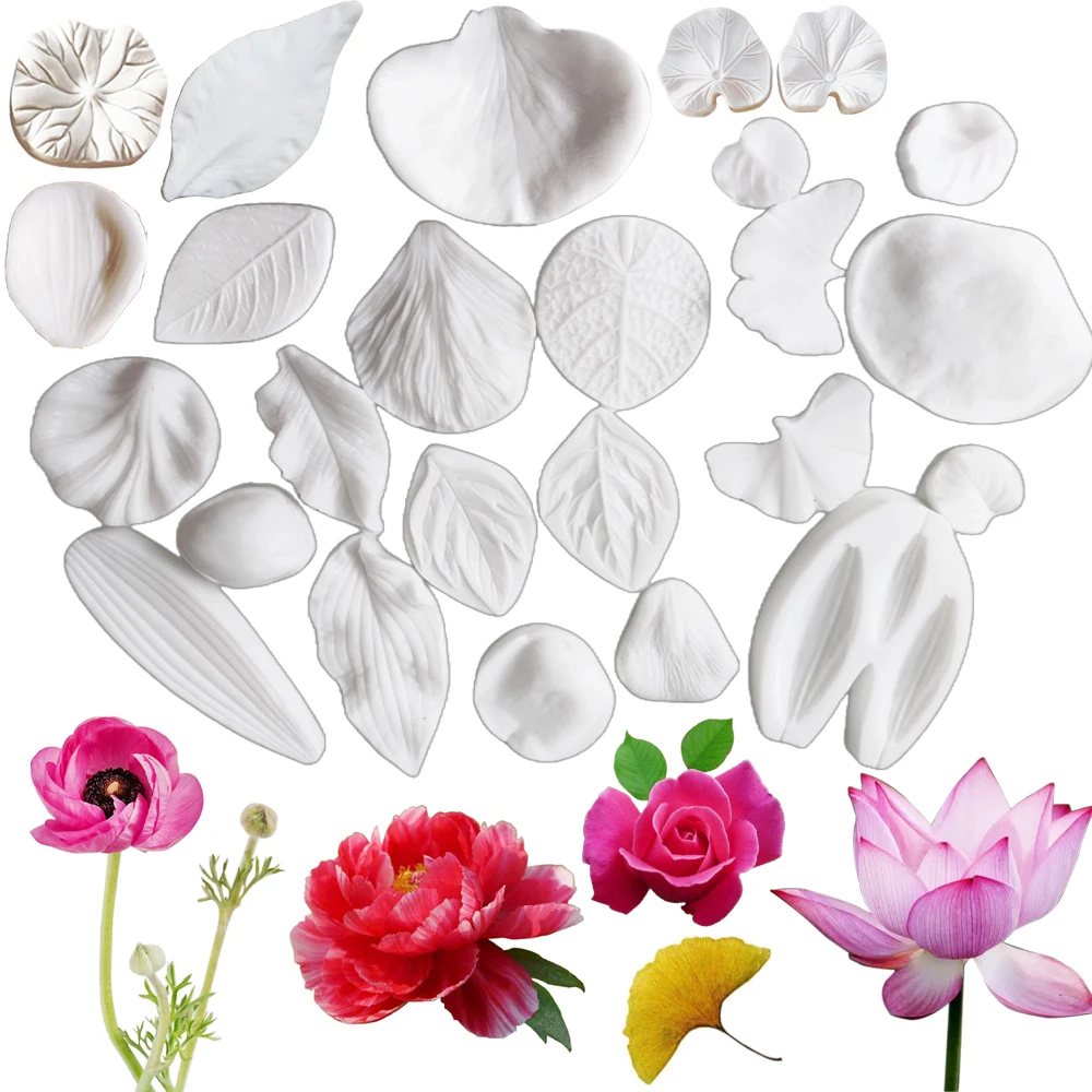 Kinds Leaf Flower Petals Embossed Chocolate Fondant Clay Molds Silicone Form Kitchen Baking Moulds Cake Decorating Tools M2182