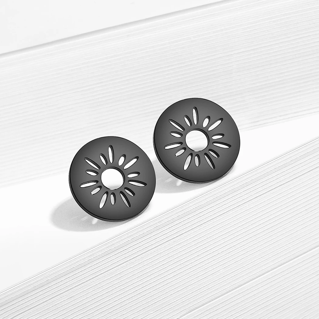 

Steampunk Round Sun Ear Studs Earrings for Women Fashion Studs Men's Black Rock's Hip Hop Jewelry 316L Stainless Steel Accessory