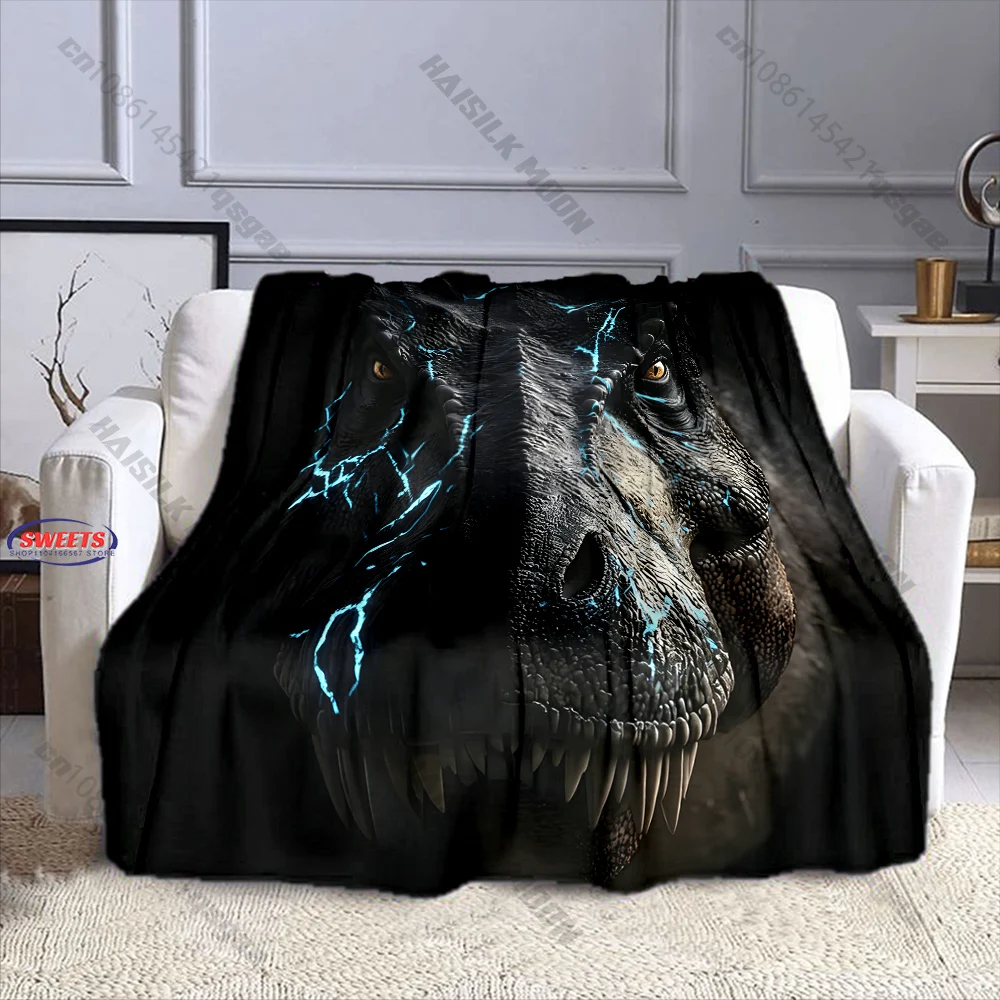 Cool Blue Lightning T-Rex Dinosaur Throw Blanket Soft Flannel Cozy Blanket for Boys Kids Couch Bed Sofa All Season