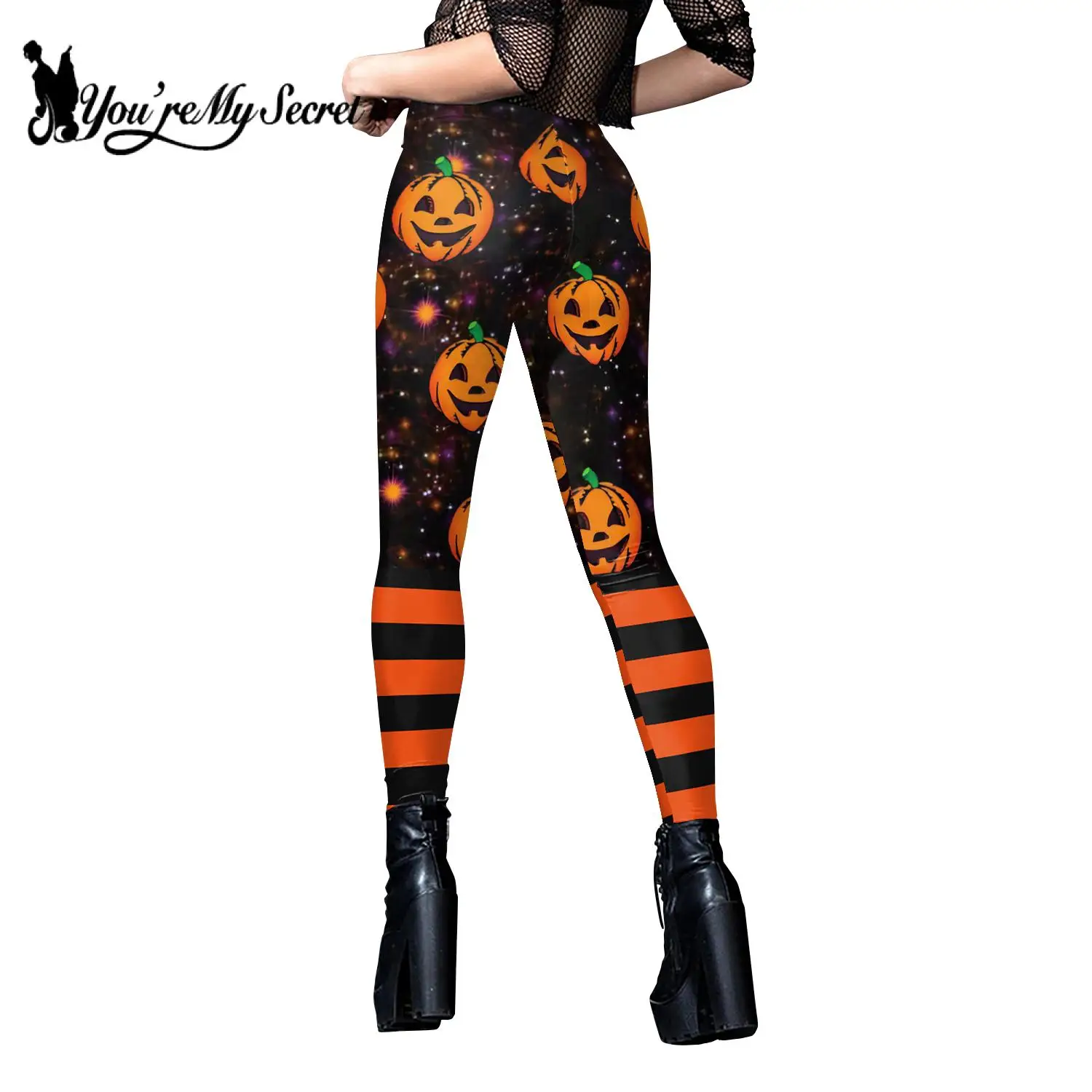 You're My Secret-Tiras Femininas de Halloween Leggings Estampa Abóbora, Calças de Fitness Cintura Média, Calças Treino, Legging Sexy Stretch