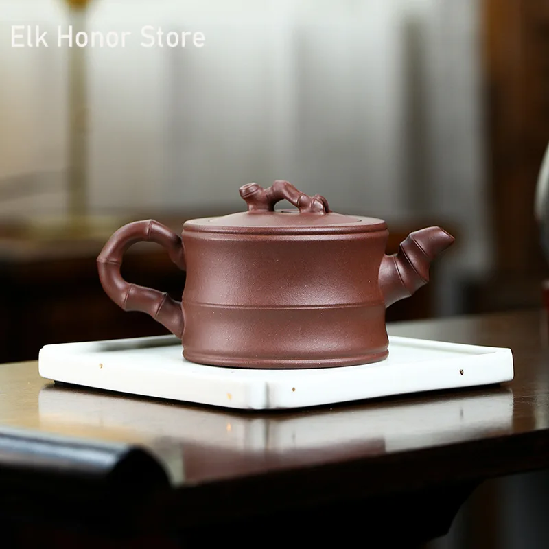 250ml Yixing Tea Pot Purple Clay Bamboo Joint Teapot Authentic Teaware Ore Beauty Cha Kettle Handmade Customized Tea Set Gifts