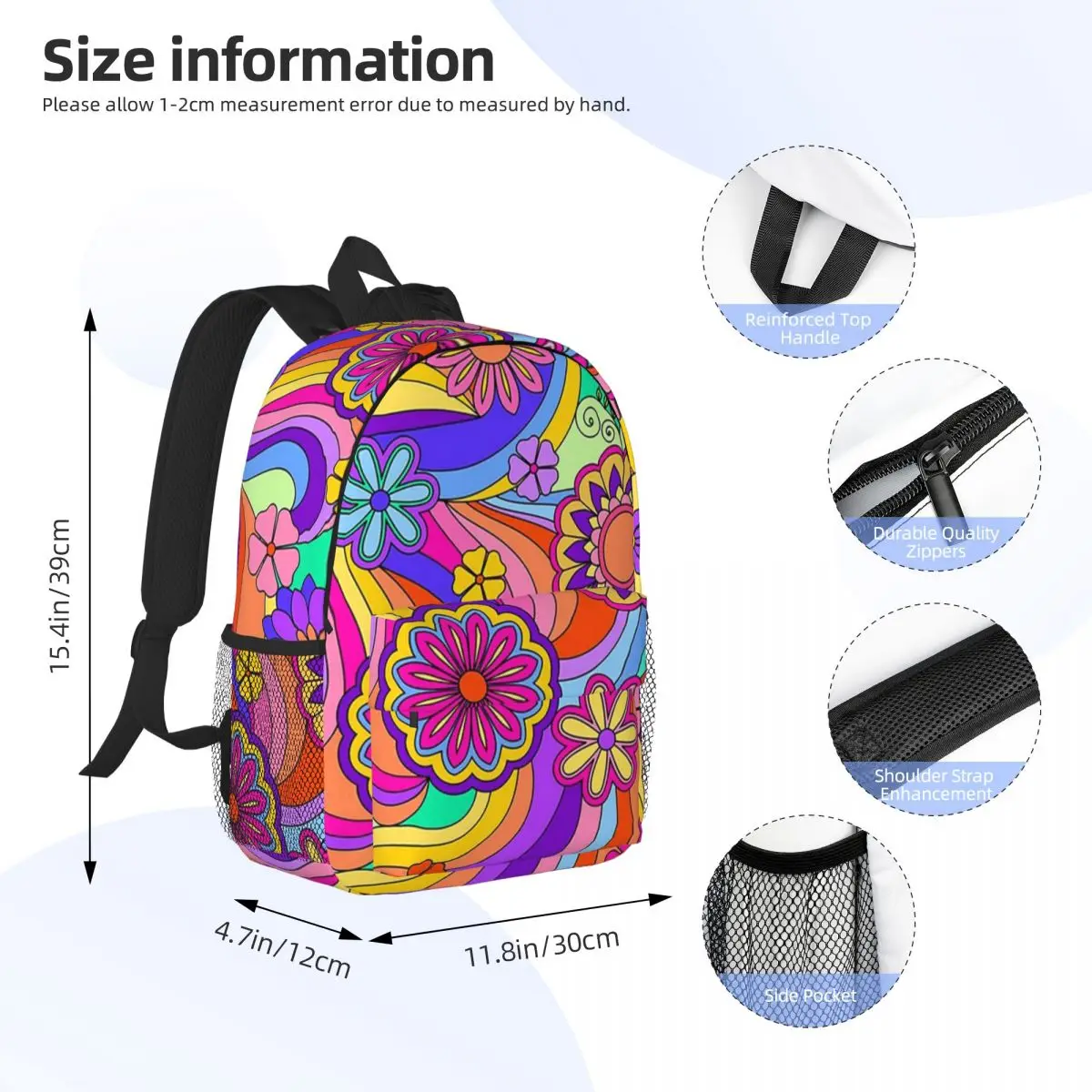 Groovy Psychedelic Flower Power Backpacks Boys Girls Bookbag Fashion Students School Bags Laptop Rucksack Shoulder Bag