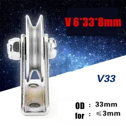 6*33*8mm V trough lifting wheel, bearing pulley, Yuanbao rack / Tripod wire rope guide wheel, rolling pulley