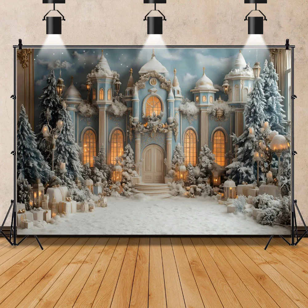 Fondo de Castillo de Palacio de Feliz Navidad, Fondo de fotografía de fiesta familiar del País de las Maravillas congeladas, accesorios de estudio fotográfico de cumpleaños para niña