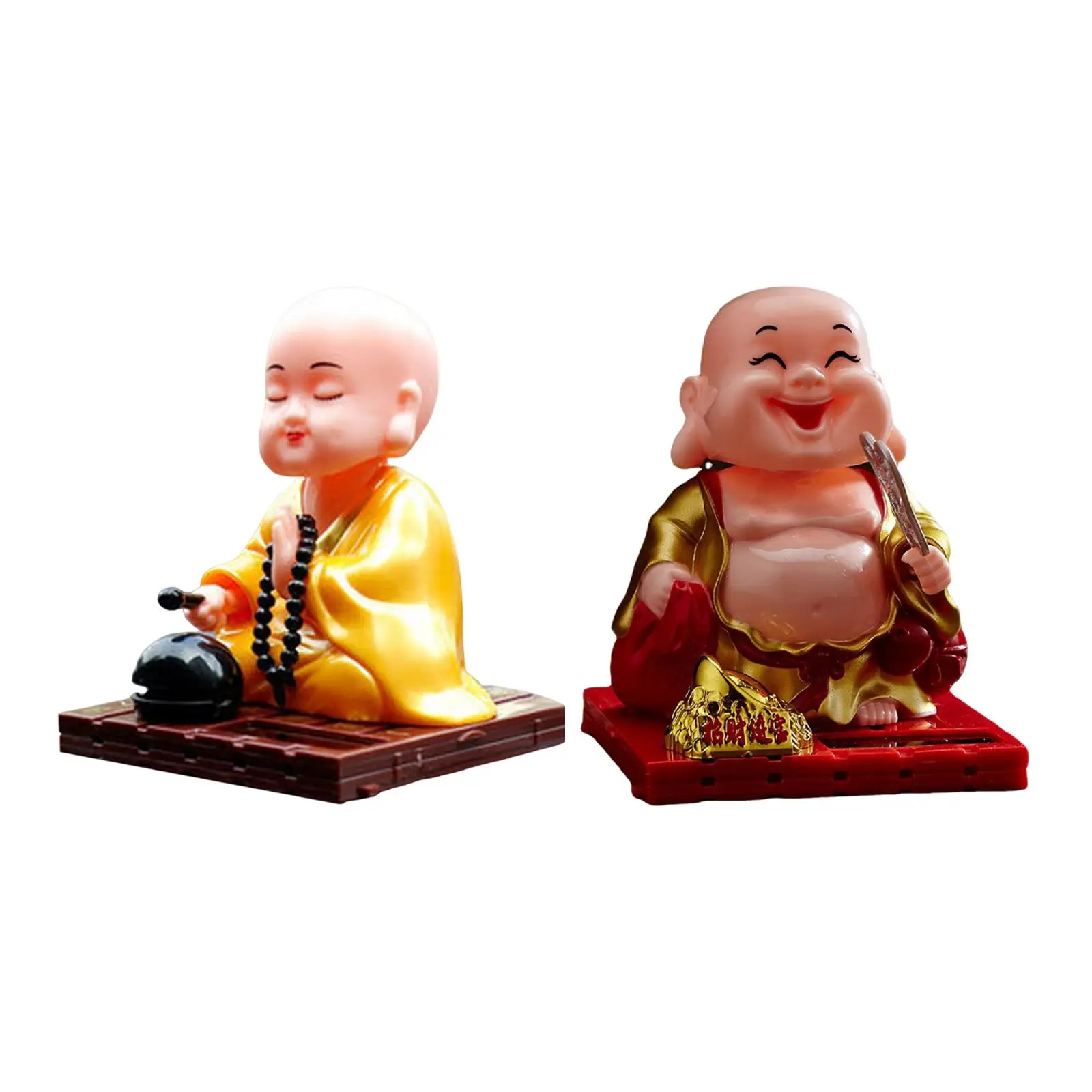 Buddha Monk Statue Car Ornament Car Dashboard Ornament Shaking Head Sculpture Doll Toy Decorations Solar for car Desk