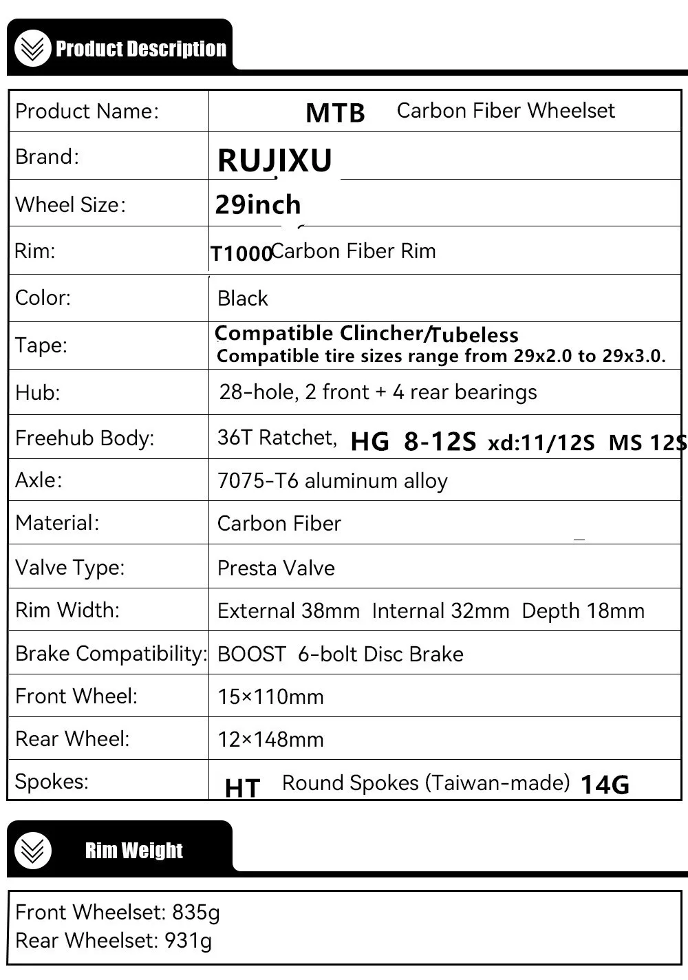 29-Zoll MTB-Carbon-Laufradsatz mit geraden Speichen, T1000 Carbonfaser-Laufradnabe, hochfester Mountainbike-Carbon-Laufradsatz – Detail 1