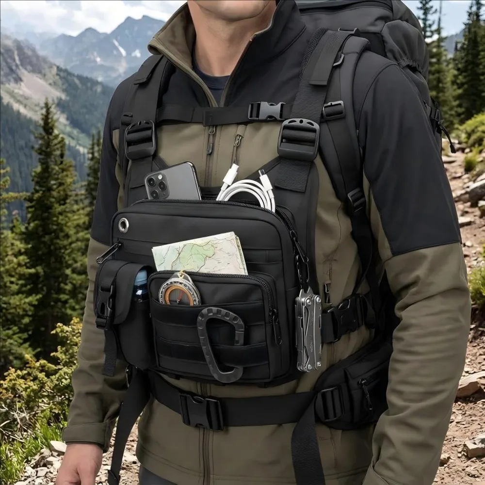 Outdoor Chest Bag for Men and Women, Tactical Chest Pack, Adjustable Running Vest Bag,EDC Chest Bag for Travel