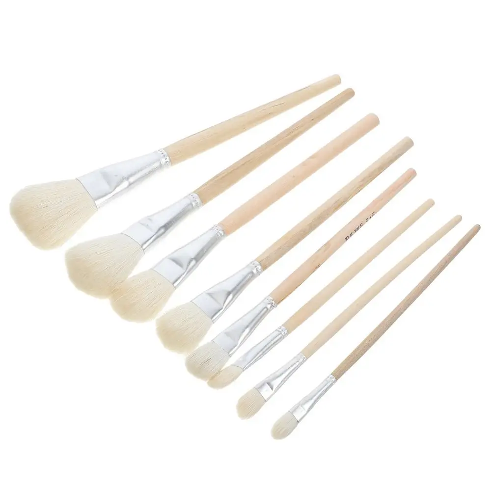 Durable Soft Goat Hair Painting Pen Wood Color Reusable Goat Hair Mop Brush High Quality Versatile Blend Mop Brush Set Pottery