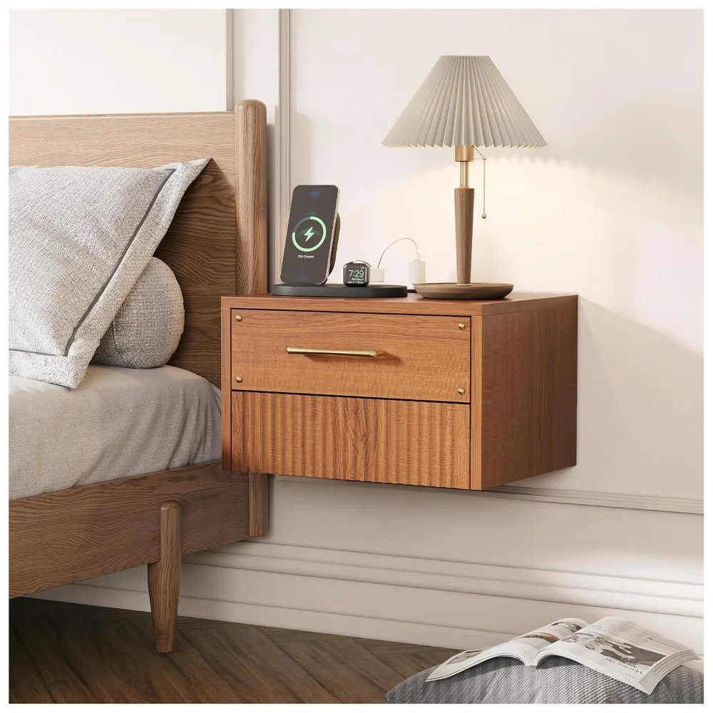 

Комплект из 2-х прикроватных тумбочек в стиле Mid-Century Modern, с зарядной станцией и выдвижным ящиком, узкий прикроватный столик с рифленой отделкой, на заказ