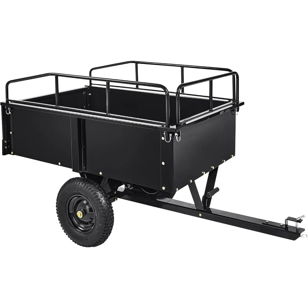 

utility trailer, 750 lbs duty atv trailer steel dump cart with removable sides hand-pull or foot pedal dumping for atvs, utvs, l