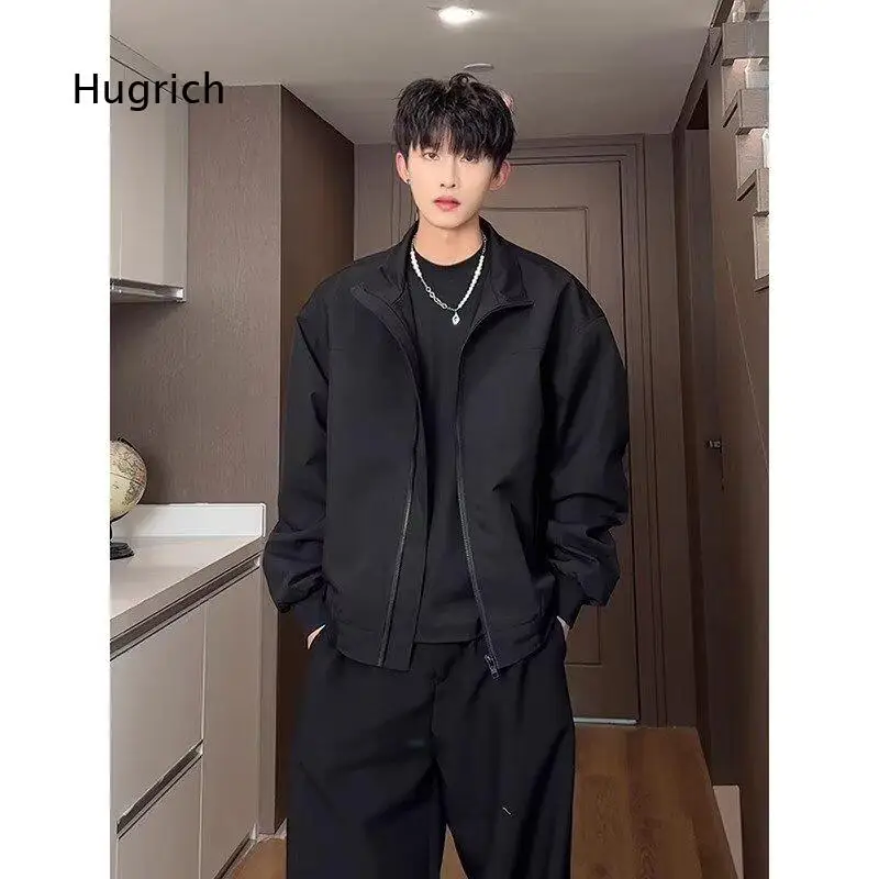 Mens Stand Collar Jacket For Spring Versatile Casual Outerwear American Vintage Loose Workwear Style Coat Suitable For Daily Ou